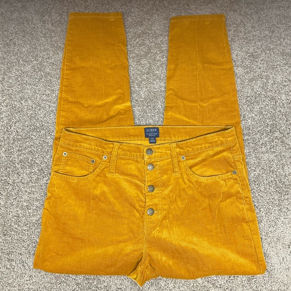 J Crew high rise skinny corduroy pants 32 mustard button fly casual trousers - Picture 1 of 7